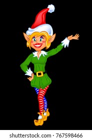 stock vector christmas elf girl blonde smiles
