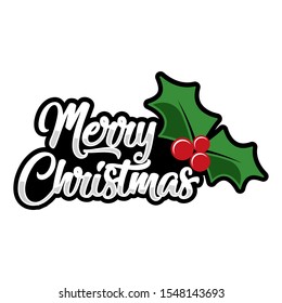 stock vector christmas logo with christmas holly leaves. greeting card, christmas sign,symbol and logo.