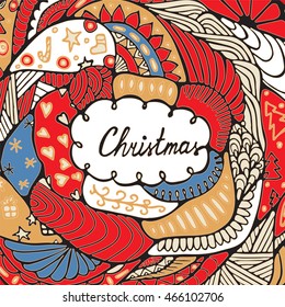 stock vector christmas pattern with tree, boll, snowflakes. hand draw pattern