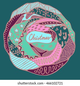 stock vector christmas pattern with tree, boll, snowflakes. hand draw pattern