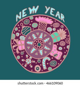 stock vector christmas pattern with tree, boll, snowflakes. hand draw pattern