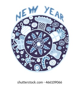 stock vector christmas pattern with tree, boll, snowflakes. hand draw pattern