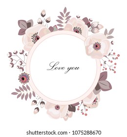 stock vector circle frame. doodle cute flowers. wreath illustration