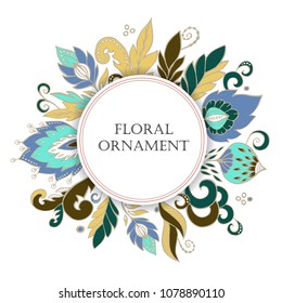 stock vector circle frame. doodle cute flowers. wreath illustration