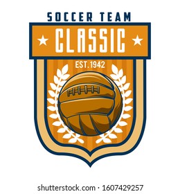 stock vector classic soccer or football emblem. sports logo illustration