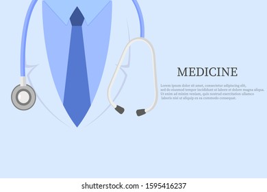 stock vector close up doctor in lab coat with stethoscope. medical and health care concept. vector illustration background.