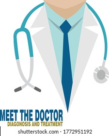 stock vector close up doctor in lab coat with stethoscope. medical and health care concept. vector illustration background.