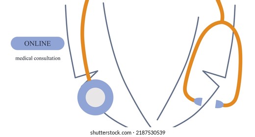 Stock vector close up doctor in lab coat with stethoscope. Online medical consultation. Simple vector. Medical and health care concept. Vector flat illustration background.