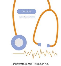 Stock vector close up doctor in lab coat with stethoscope. Online medical consultation. Simple vector. Medical and health care concept. Vector flat illustration background.