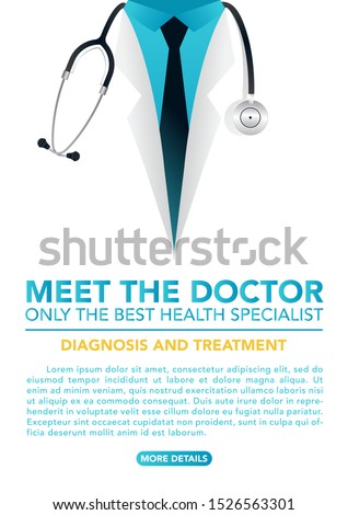 stock vector close up doctor in lab coat with stethoscope. medical and health care concept. vector illustration background.