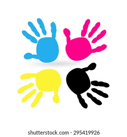 Stock vector CMYK color with hand prints