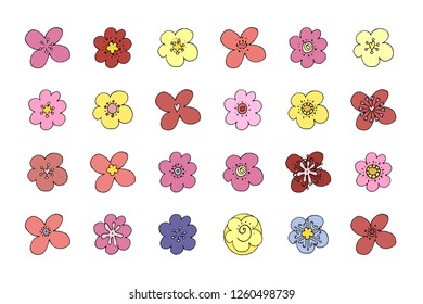 Stock vector collection of flower icons.  Isolated and hand drawn vector illustration. Floral design, flower backdrop. Set of abstract flowers. Dia de los muertos. Doodle drawings. 