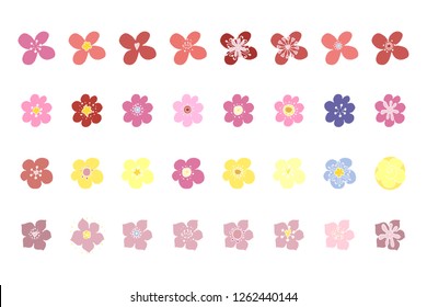 Stock vector collection of flower icons.  Isolated and hand drawn vector illustration. Floral design, flower backdrop. Set of abstract flowers. Colorful spring background. Doodle drawings. 