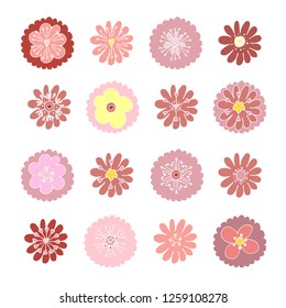 Stock vector collection of tender flower icons.  Isolated and hand drawn vector illustration. Floral design, flower backdrop. Set of abstract flowers. Colorful spring background. Doodle drawings. 