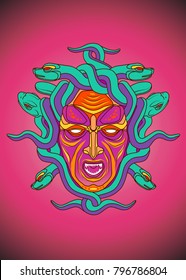 stock vector color goddess medusa gorgon woman head with snakes