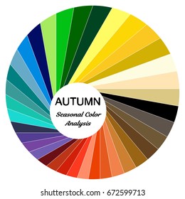 Stock vector color guide. Seasonal color analysis palette for autumn type. Type of female appearance