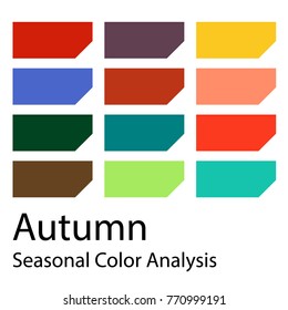 Stock vector color guide. Seasonal color analysis palette for autumn type. Type of female appearance