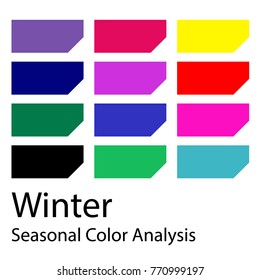 Stock vector color guide. Seasonal color analysis palette for winter type. Type of female appearance