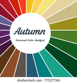 Stock vector color guide. Seasonal color analysis palette for autumn type. Type of female appearance