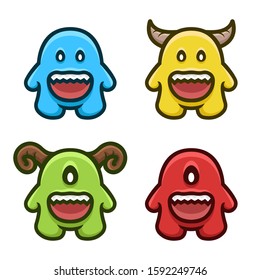 stock vector colorful monster set mascot logo set. logo, badge, and emblem with modern illustration concept style.