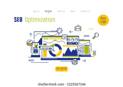 Stock vector concept of landing page in flat design style for seo optimized website