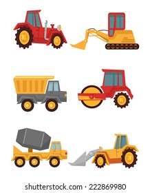 Stock vector construction car flat simple icon set