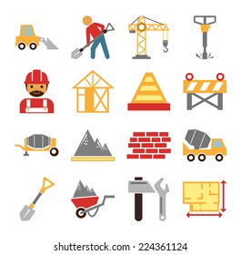 Stock vector construction color simple flat icon set