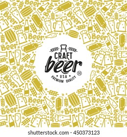 Stock vector craft beer brewery frame and label. Color print on white background