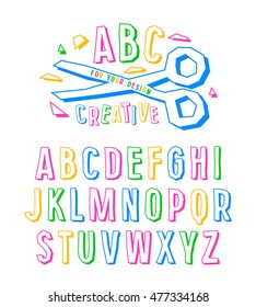 Stock vector creative alphabet for your design. Color print on white background
