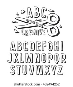Stock vector creative alphabet for your design. Black print on white background