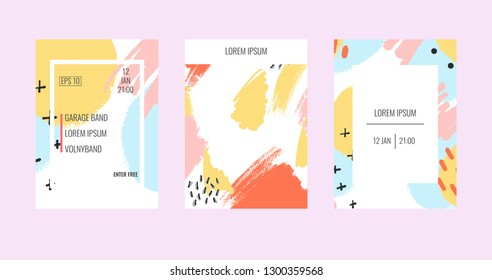 Stock vector creative cards with abstract pastel backgrounds. Memphis style. Vector