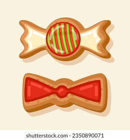 stock vector of cute candy and bowties gingerbread cookies. food for christmas.