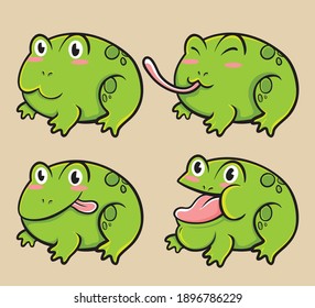 stock vector cute cartoon frog set kawaii background