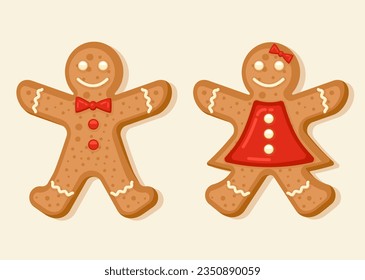 stock vector of cute man and woman gingerbread cookies. food for christmas.