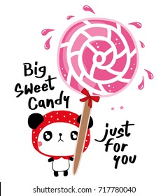 Stock Vector cute panda with big candy