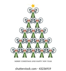 Stock vector decorative Christmas card with green gentle tree made of angels