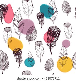 stock vector decorative seamless pattern with feathers. Vector decorative elements hippie.