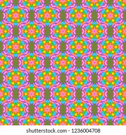 - stock. Vector design. Abstract doodles pattern. Seamless Cute fabric pattern. It can be used on mug prints, baby apparels, wallpaper, wrapping boxes etc. Pattern orange, pink and green on colors.