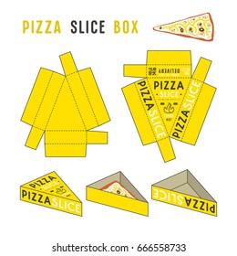 Stock vector design of box for pizza slice. Color unwrapped box with layout elements and 3d presentation