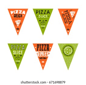 Stock vector design cover for pizza slice boxes. Print on color triangular labels