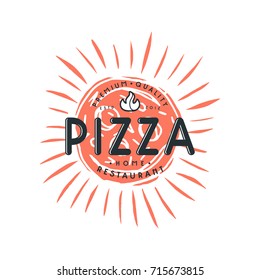 Stock vector design cover for pizza boxes. Illustration in linocut style