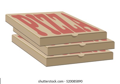 Stock vector design of three boxes for pizza. Box with layout elements. Craft paper cardboard and sign illustration