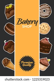 stock vector dessert, cup cake, ice cream, macaroon, birthday cake, donut menu template cartoon style