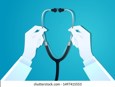 stock vector doctor hand holding stethoscope. medical and health care concept. vector illustration background.