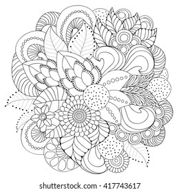patrón floral del doodle vectorial. blanco y negro