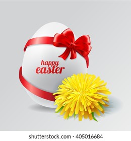 Stock Vector Easter egg with a bow and dandelion