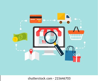 Stock Vector Ecommerce Online Shopping Illustration Flat Icon Set