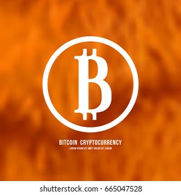 Stock vector emblem of bitcoin cryptocurrency. White print on blurred background