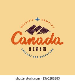 Stock vector emblem for t-shirt. Graphic design on the theme of camping, hiking, tourism and active lifestyle. Color print on yellow background