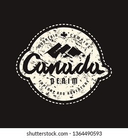 Stock vector emblem for t-shirt. Graphic design on the theme of camping, hiking, tourism and active lifestyle. White print on black background